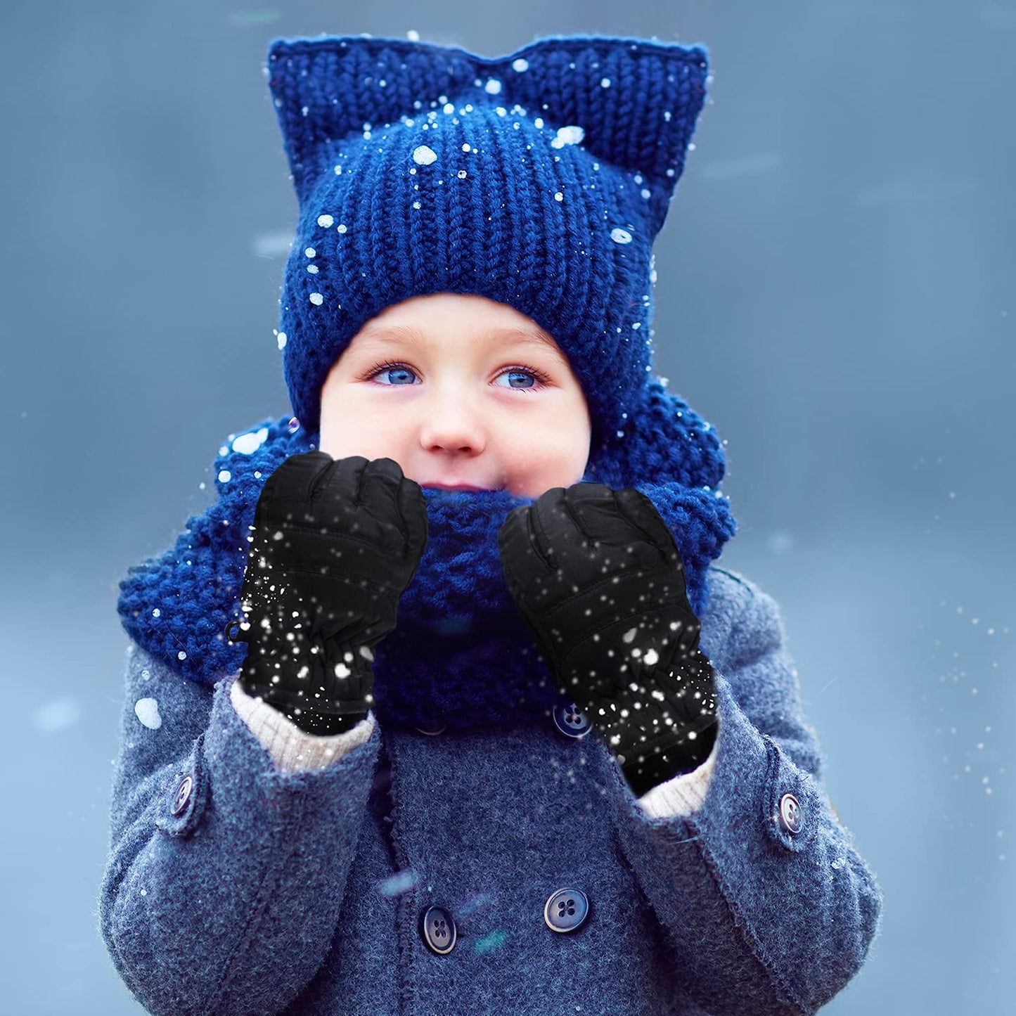 Boao 2 Pairs Kids Winter Ski Gloves Waterproof Warm Snow Mittens Full Finger Gloves For Toddlers Infants (Black, Rose Red, 1-3 Y