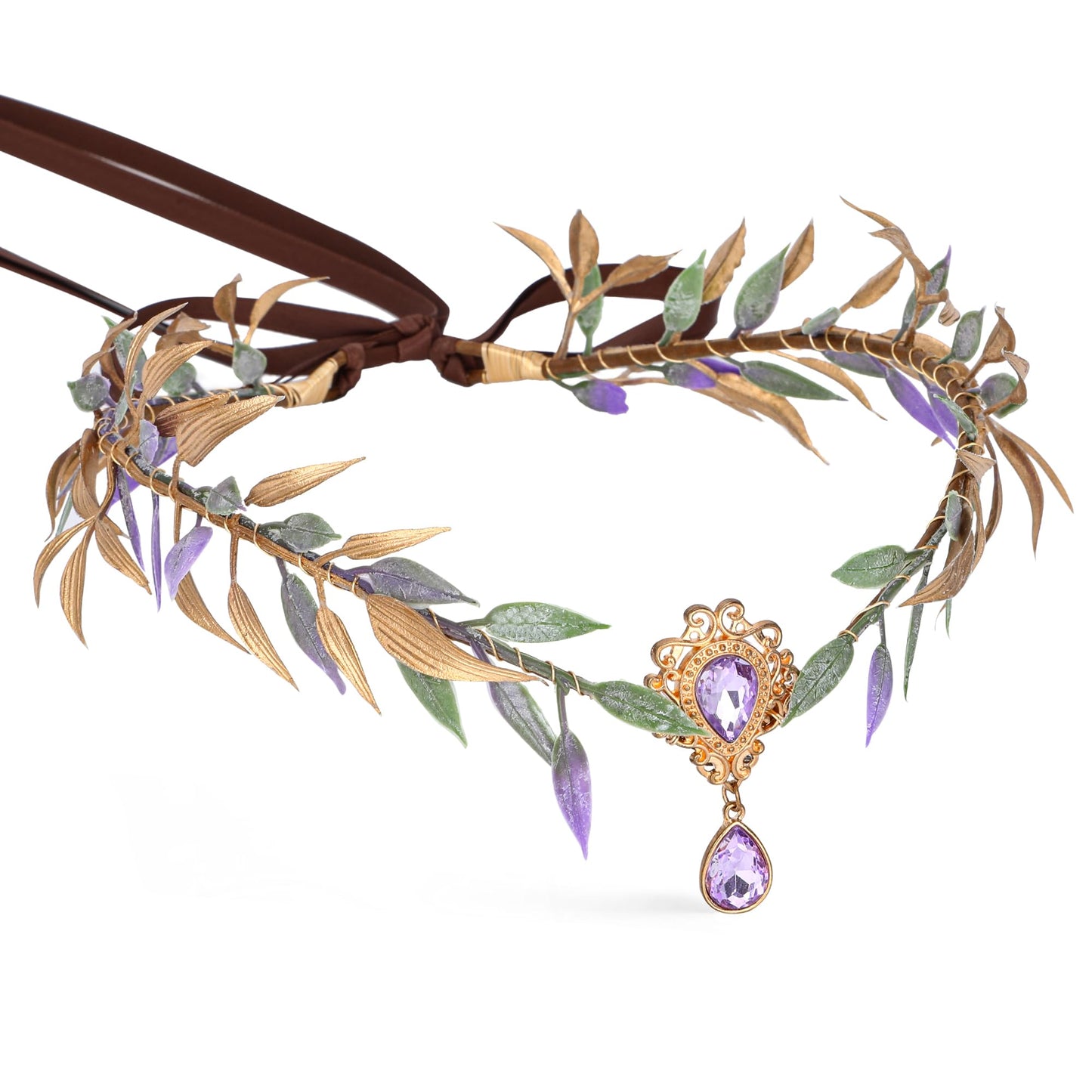 MOSTORY Handmade Flower Elf Crown - Woodland Fairy Headpiece Elven Floral Tiara Forest Circlet for Women Girls Renaissance Hallo