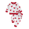 Kupretty Toddler Baby Girl Valentines Day Outfits Heart Waffle Knit Sweatshirts And Pants Set Fall Winter Spring Clothes (Red, 6