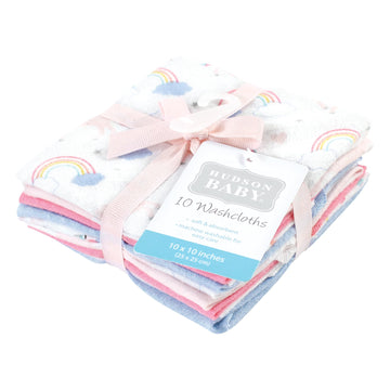Hudson Baby Unisex Baby Flannel Cotton Washcloths, Unicorns Rainbows 10 Pack, One Size