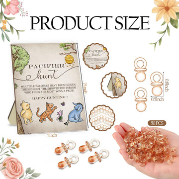 Winnie Pacifier Hunt Sign For Baby Shower Game, 50Pcs Brown Mini Pacifiers Decor For Baby Shower, Classic Winnie Baby Shower Bir