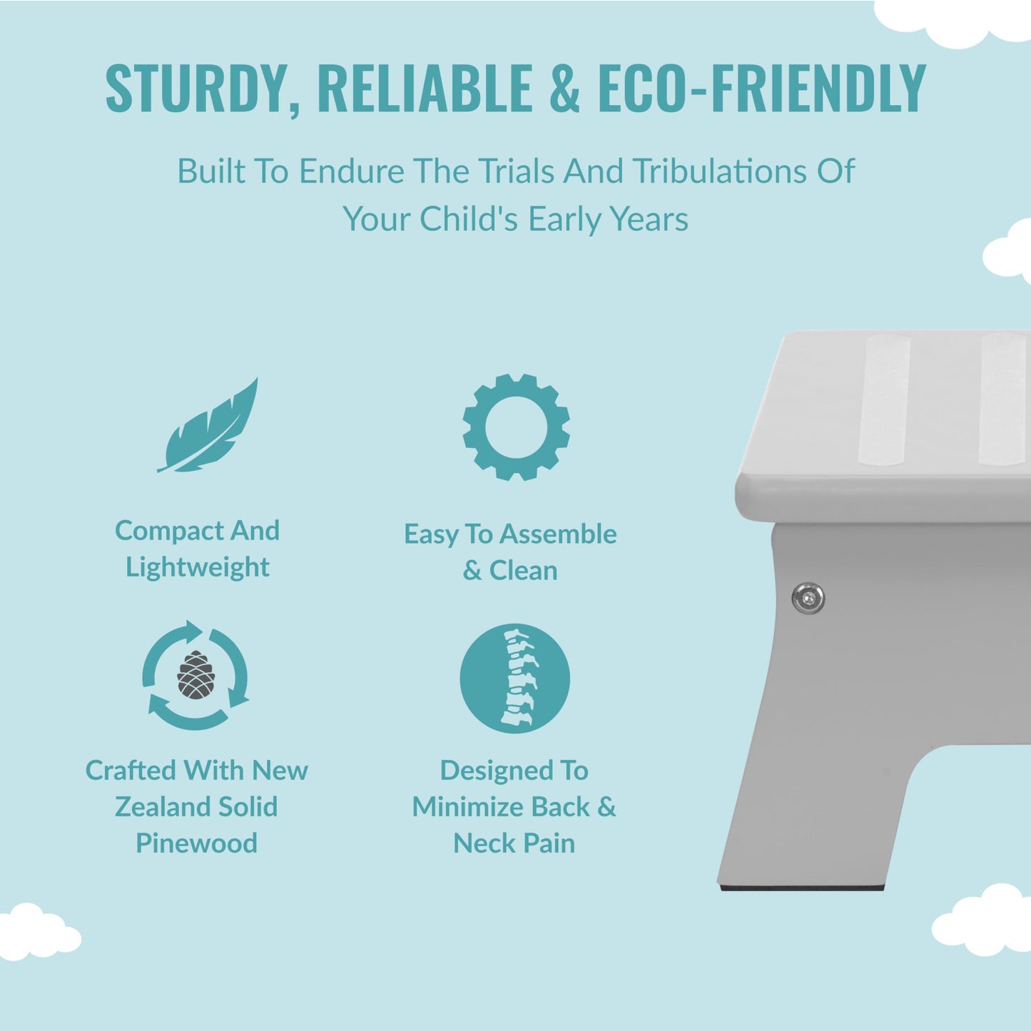 Dream On Me Ease-Up Adjustable Nursing Footrest In Pebble Grey, Made Of Sturdy Pinewood, Lightweight, Easy To Assemble