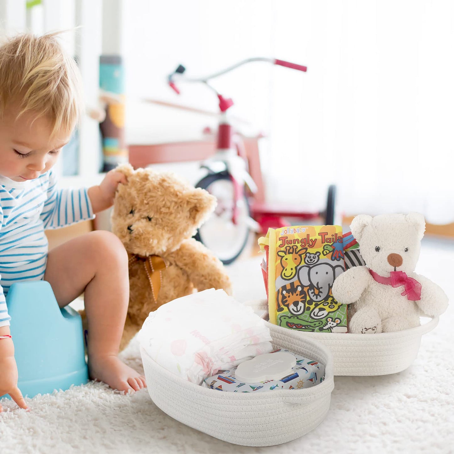Voowo Set Of 5 Rope Basket, Woven Rope Baskets For Storage, Baskets For Gifts Empty, Small Rope Basket For Organizing, Nursery R