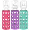 Lifefactory Glass Baby Bottle BPA Free | Protective Silicone Sleeve | 9 oz Pack of 3 | Raspberry, Grape, Kale