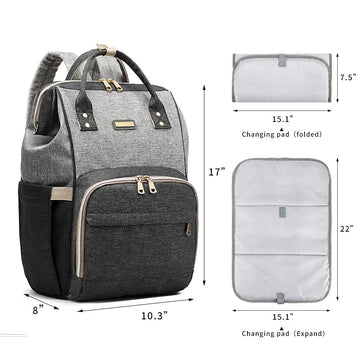 Diaper Bag Backpack For Women, Baby Bags For Girls,Diaper Bag With Changing Pad, And Insulated Pockets (Dark Grey +Light Grey)