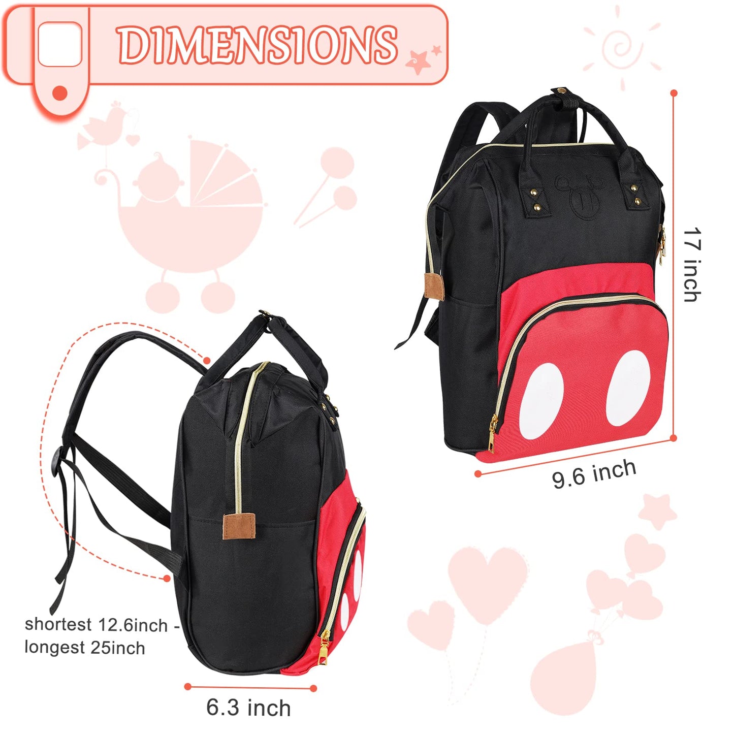 Exttlliy Baby Diaper Bag Backpack, Large Capacity Waterproof Multi-Function Fashion Polka Dots Travel Bag Pack, Nursing Bag(B)