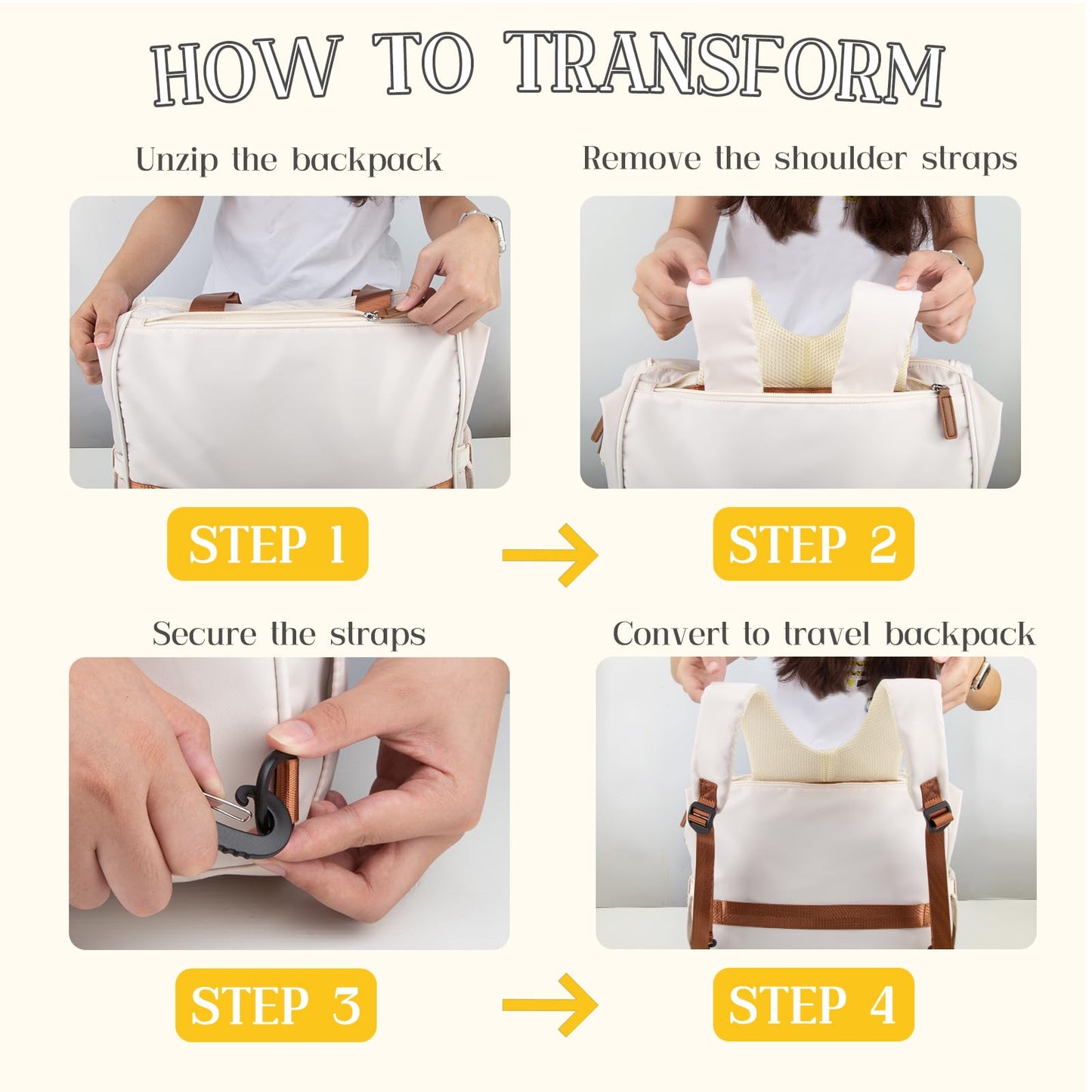 Pripher 4 In 1 Diaper Bag Backpack, Diaper Bag Backpack For Baby, Travel Diaper Bag Converts Into Backpack With Shoulder Straps,