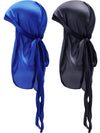 2 Pieces Silky Satin Baby Durags Kids Satin Durag Caps Headwraps with Long Tail and Wide Straps for 360 Waves (Black, Royal Blue