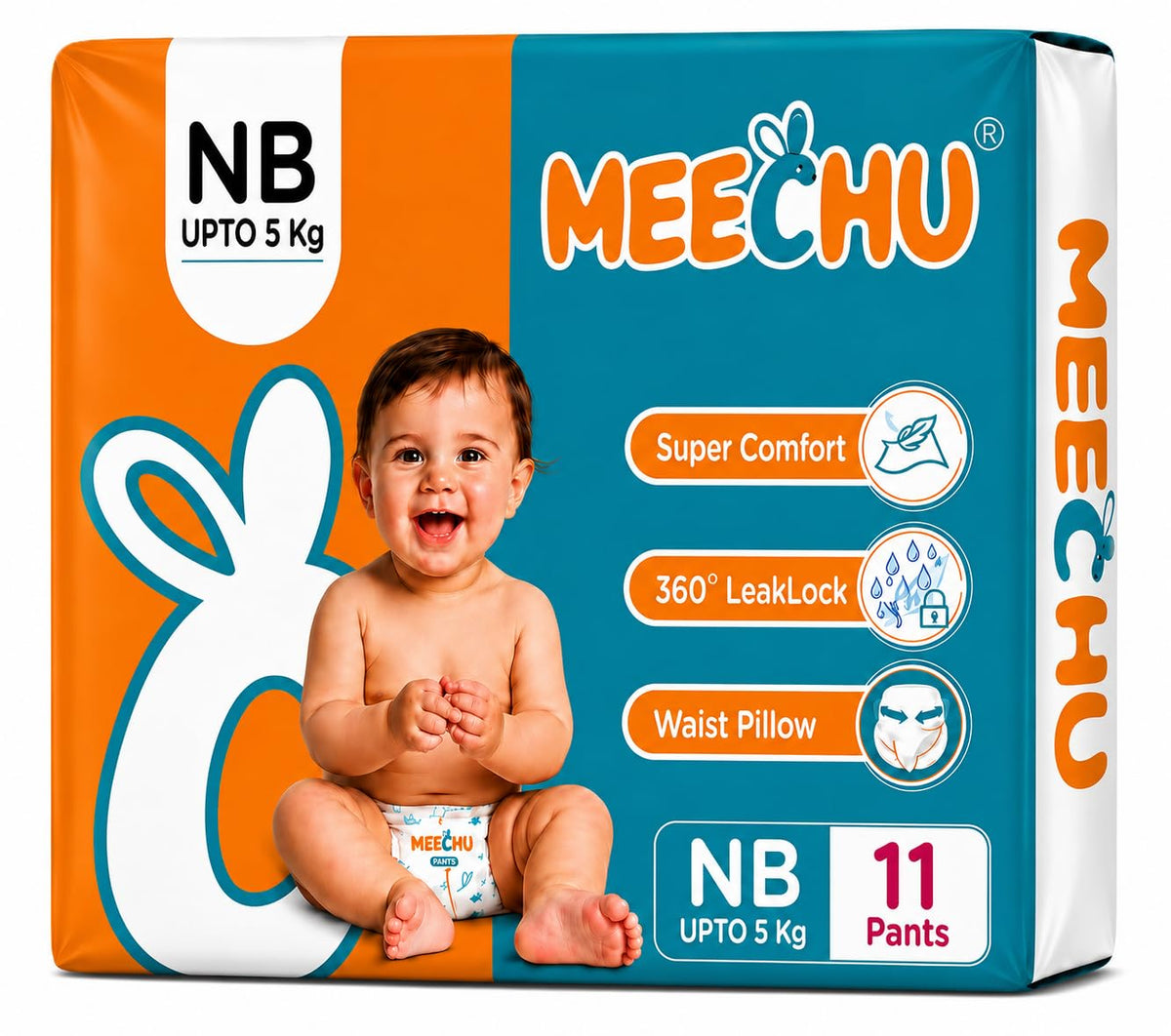 Meechu Baby Diaper Pants, New Born | Super Comfort & 360 Leak Lock Protection | Breathable & Skin Friendly Disposable Diapers Fo