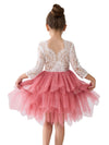 2Bunnies Girl Peony Lace Back A-Line Tiered Tutu Tulle Flower Girl Dress (Dusty Rose Sleeve Short, 9-10Yrs)