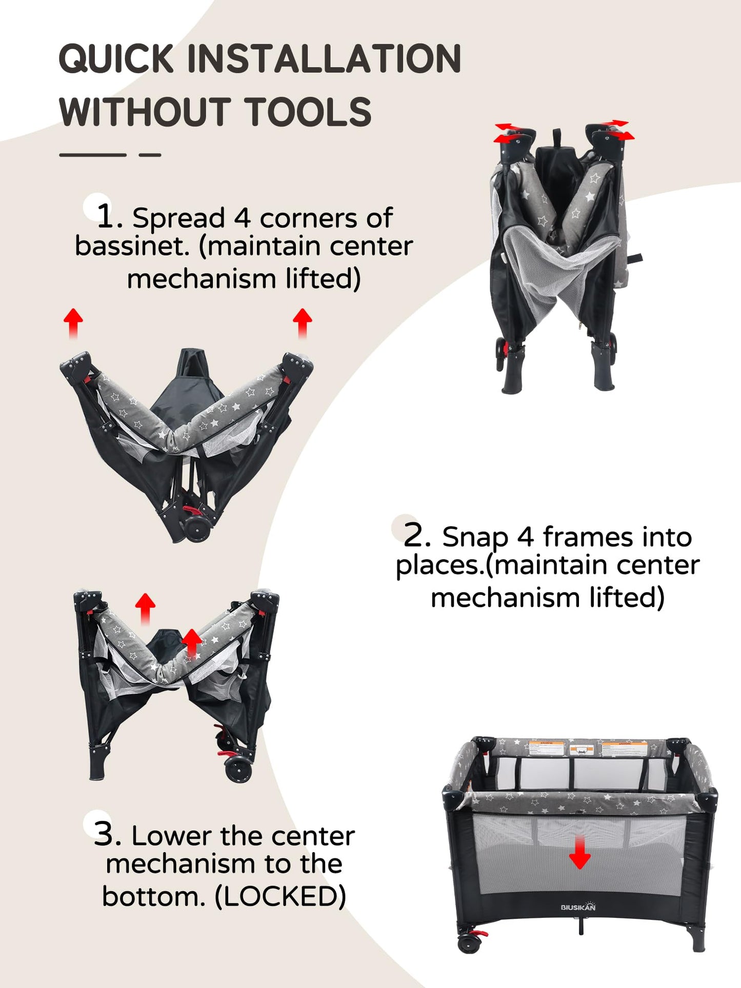 Biusikan Bedside Bassinet For Baby, Baby Crib With Mosquito Net, Mattress, Diaper Changer, Baby Playpen For Newborn To Toddles,