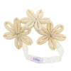 Baby Girl Headband With Three Lurex Tube Flowers- Ivory