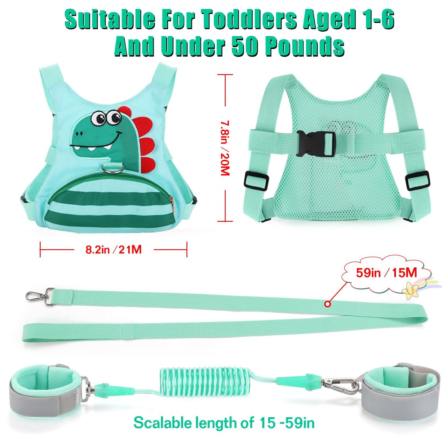 Toddler Leash For Kids-Baby Child Harness With Anti Lost Wrist Link For Boys/Girls