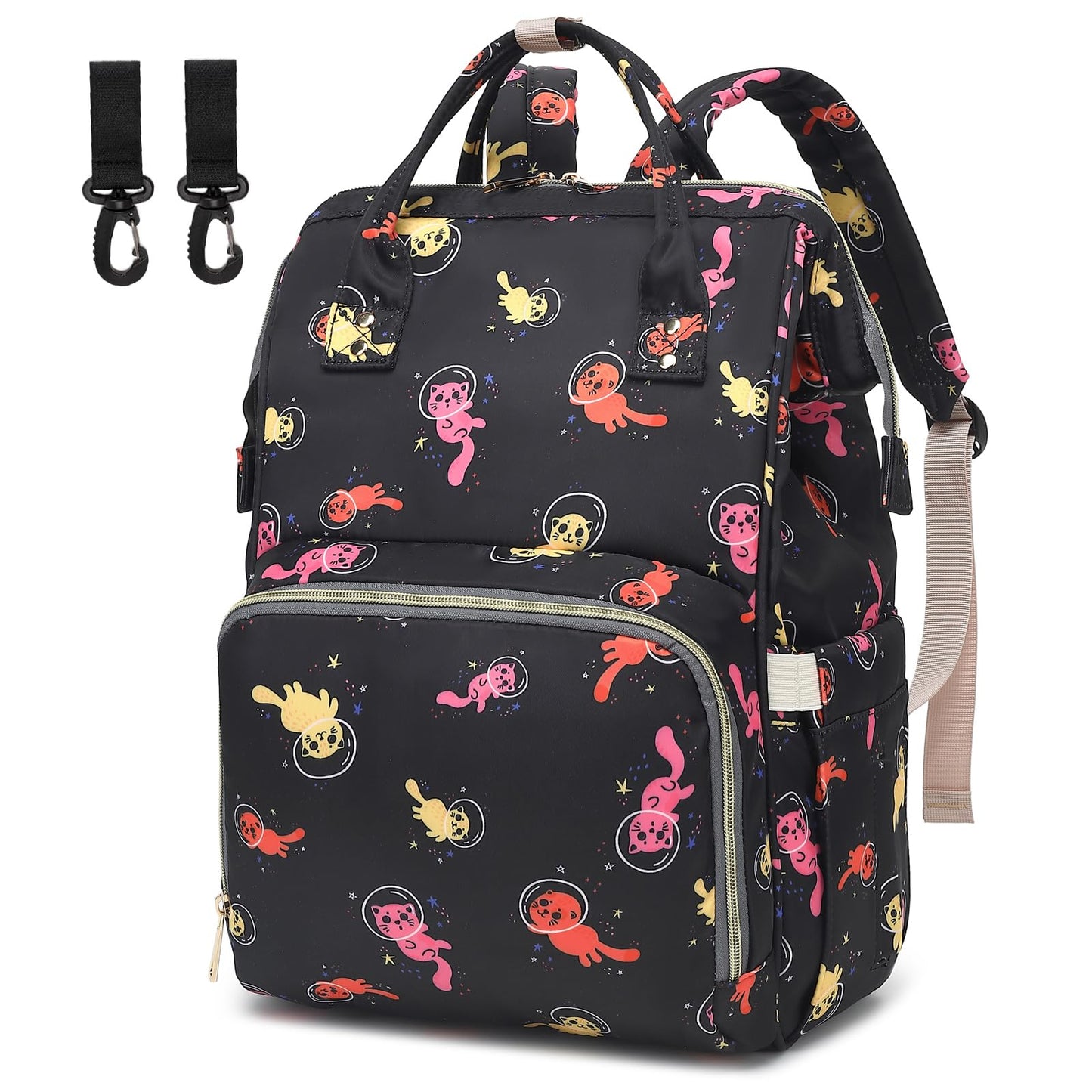 Yusudan Cat Diaper Bag Backpack for Baby Girls, Mom Waterproof Large Nappy Bags for Women