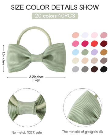 40Pcs 2 Inches Baby Girls Hair Bows Ties Mini Boutique Elastic Hair Rubber Ribbon Hair Band Accessories For Kids Toddlers Infant