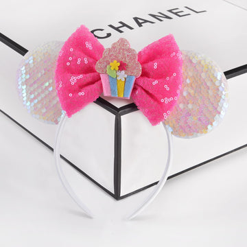 Seamoy Sequin Birthday Minnie Ears Headband, Sparkle Birthday Mouse Ears, Princess Headwears, Pink Birthday Mini Ears Headband F