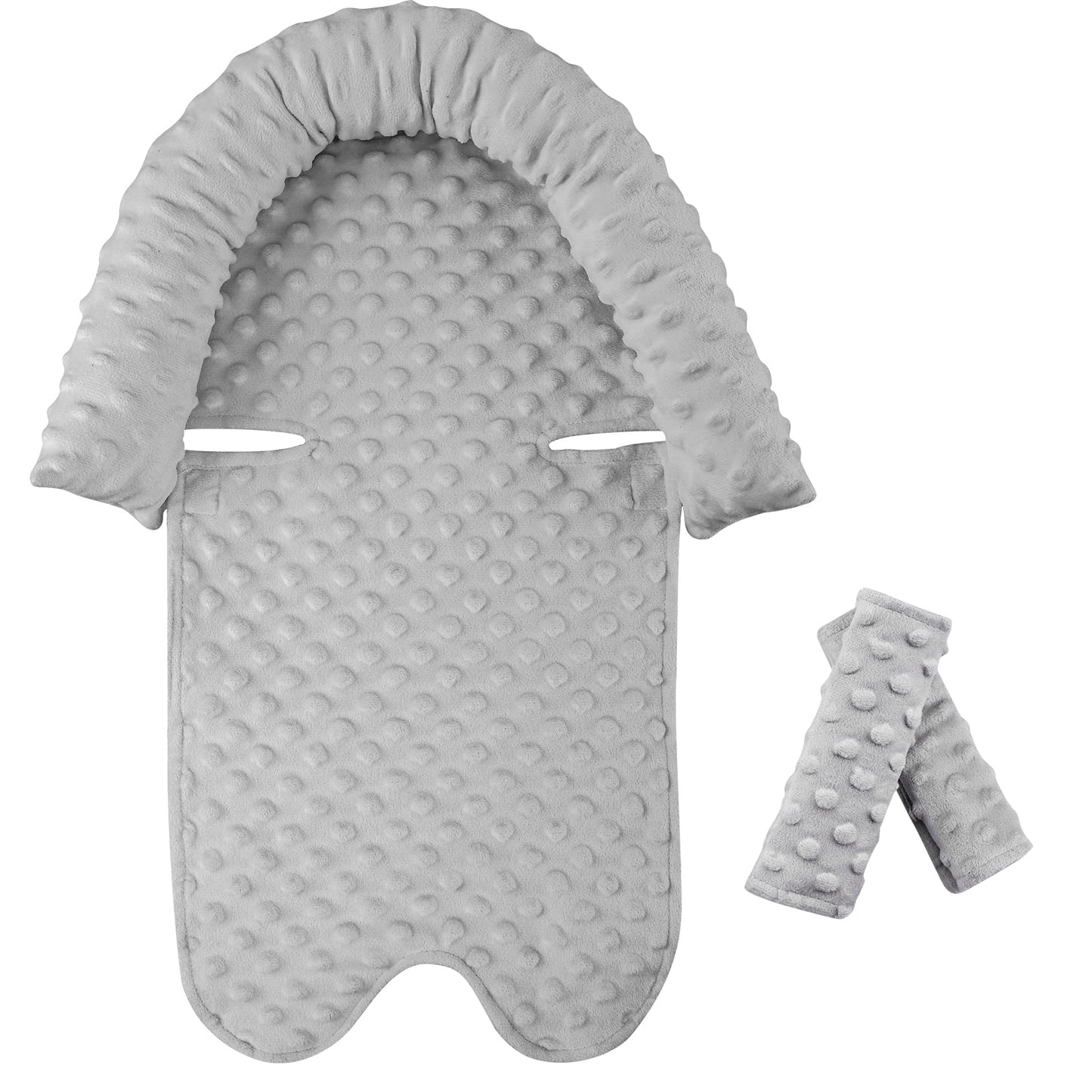Pea Pod Car Seat Head Support Infant Baby Carseat Head Support & Strap Covers for Newborns Ultra Soft Minky Dotted Fabric Infant