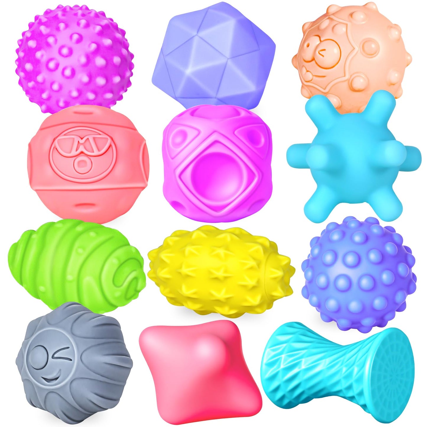 Ynanimery 12 Pcs Sensory Balls for Toddlers, Sensory Baby Toys, Montessori Toy for Babies Squeeze, Infant Toys Soft Multi Ball S