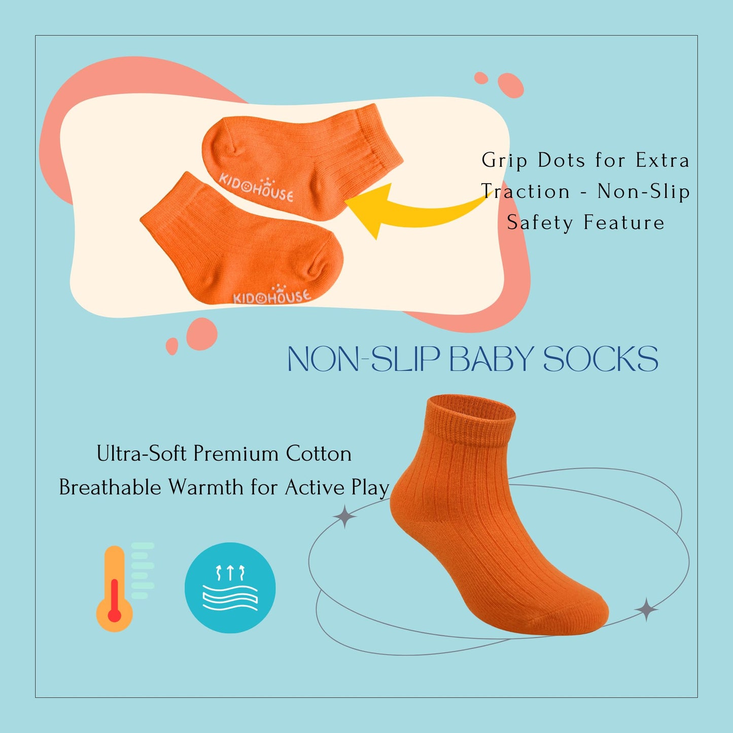 Umelok Baby Socks Non-Slip Grips 5-Pack (0-12 M) - Mixed Bright Colors Cotton Ankle Socks For Boys Girls | Essential Nursery Sof