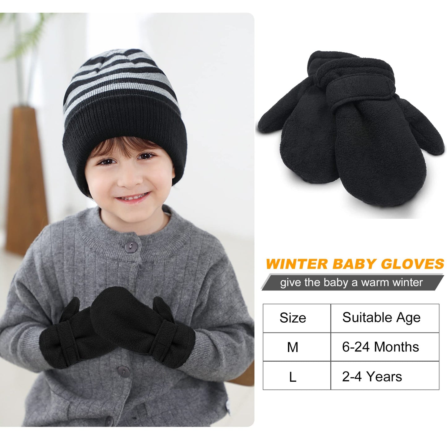 Uttpll Toddler Mittens Unisex Sherpa Lined Fleece Gloves Winter Warm Easy-On Kids Winter Outdoor Mittens For Baby Boys Girls Bei