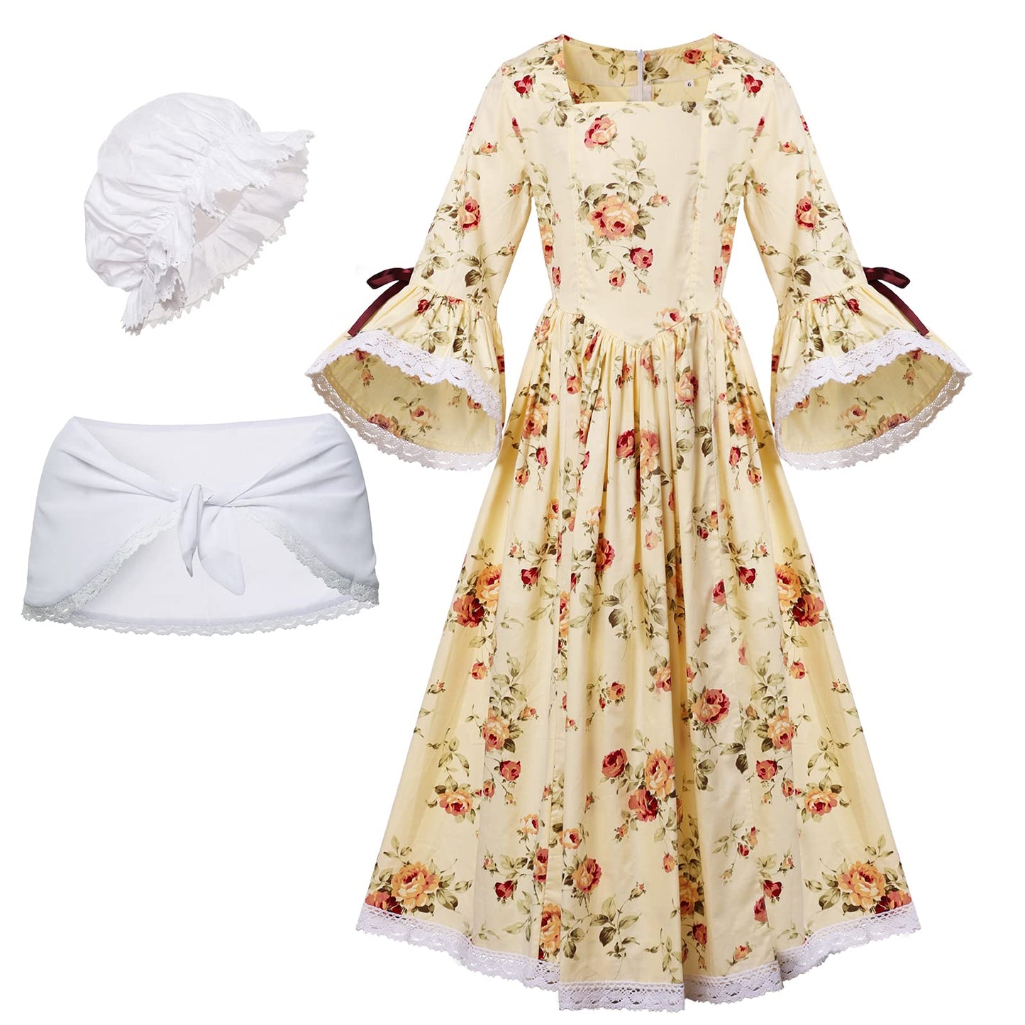 GRACEART Colonial Girls Dress Prairie Pioneer Costume 100% Cotton (Yellow,Size-14)