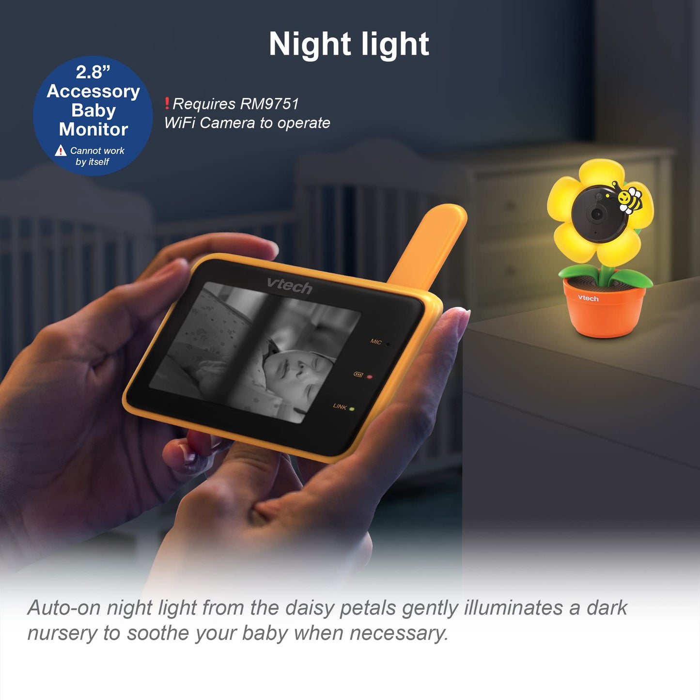 Vtech Rm2701 2.8' Accessory Baby Monitor Viewer (Requires Rm9751 Wifi Camera To Operate) Remote Monitoring, Night Light, Soothi