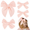 Deeka 4 Pcs Light Pink Cotton Linen Hair Bows 3 Styles 5' & 4' Handmade Hair Bow Set For Toddler Girls Alligator Hair Clips Kn