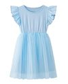 Twkioue Girl Ruffle Sleeve Dress Crewneck Tutu Tulle Fluffy Solid Color Dresses 817 Blue 100