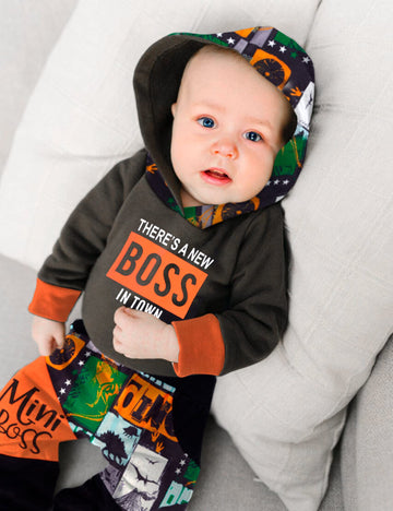 Fommy Newborn Baby Boy Clothes Outfits, Newborn Infant Baby Boy Clothes Hoodie Romper+Color Block Trousers 2Pcs Sets Newborn Boy