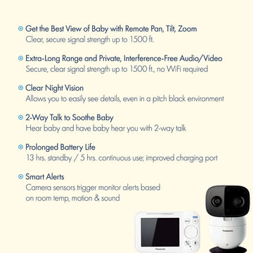 Panasonic Baby Monitor With Camera And Audio, 3.5 Color Video, Extra Long Range, Secure Connection, 2-Way Talk, Soothing Soun