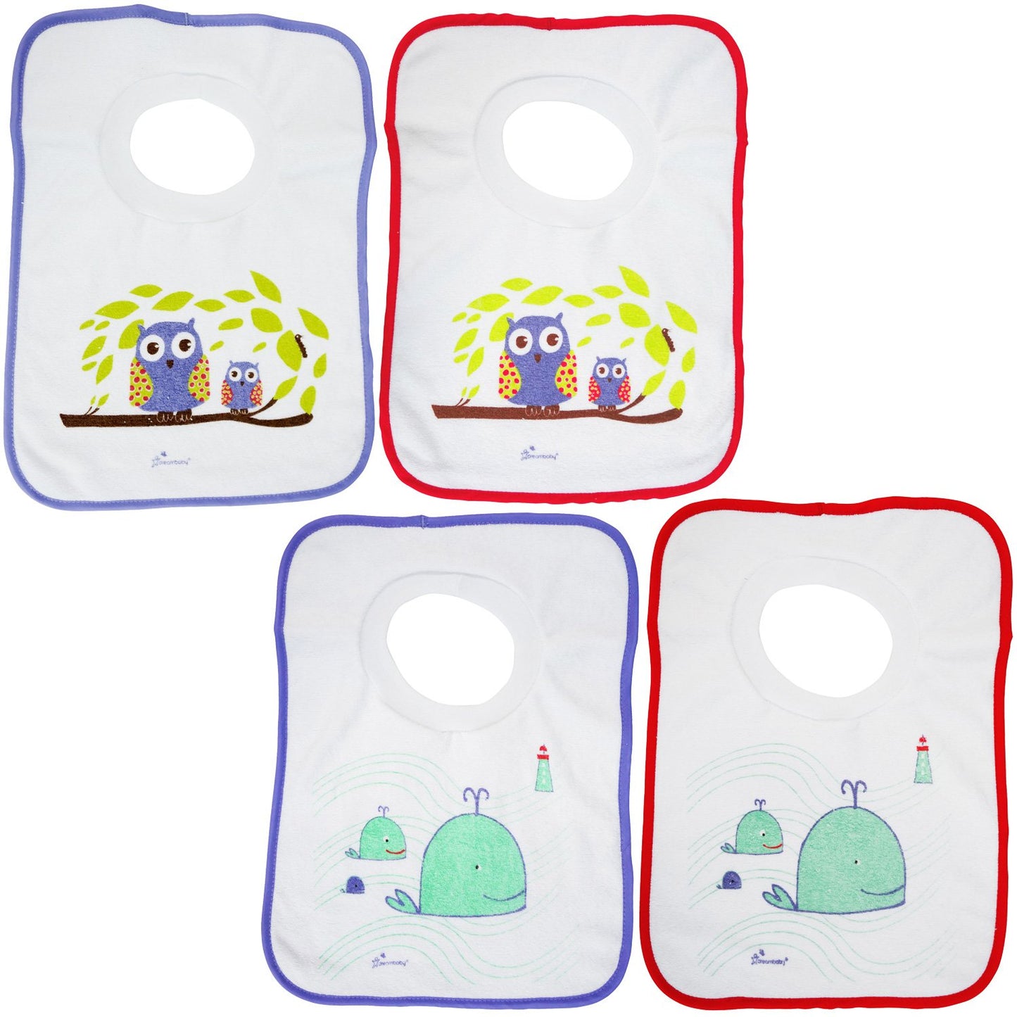 Dreambaby Terry Cloth Pullover Baby Bibs - Model L536 - Super Absorbent For Feeding And Drooling Toddlers - Owl And Whales