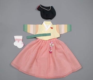 100 Day Birth Korea Baby Girl Hanbok Traditional Dress Outfits Celebration Party Yellow Peach Set