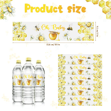 Spakon 48 Pieces Bee Baby Shower Water Bottle Labels Bee Water Bottle Wrappers Baby Shower Favor Decorative Sticker For Gender R