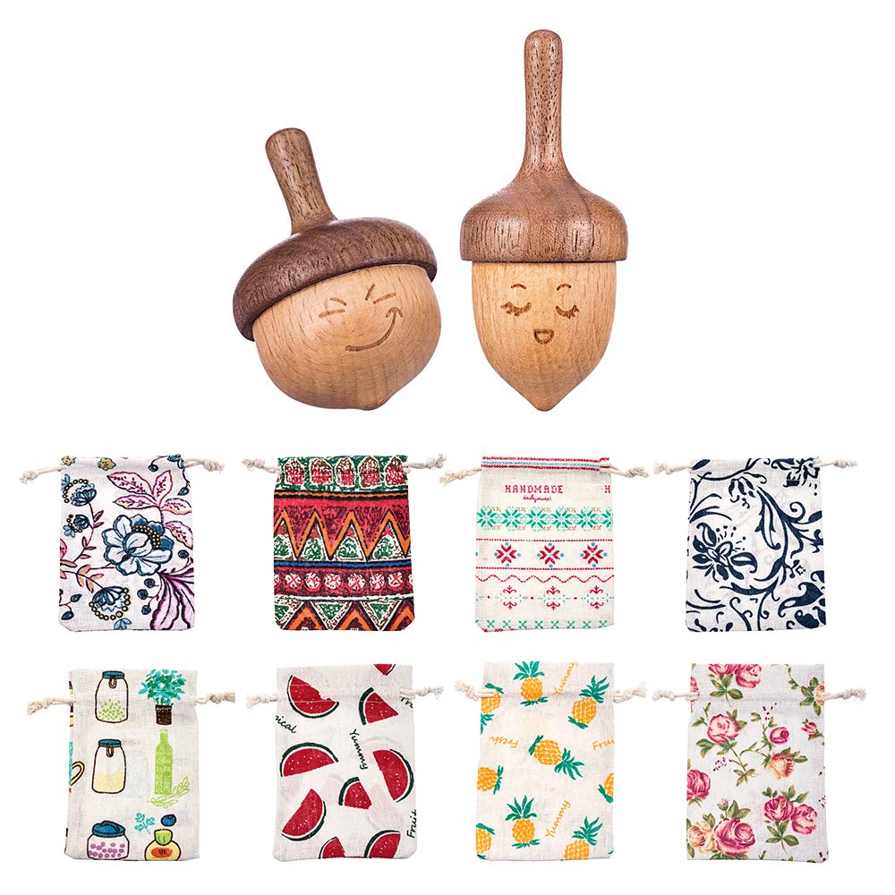 Ahfulife Wooden Spinning Top, Forever Spinning Top With Cute Facial Expression, Wood Physics Relaxation Handmade Gift (Pack Of 2