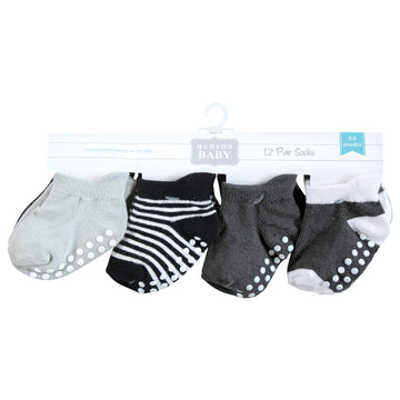 Hudson Baby Unisex Baby Non-Skid No-Show Socks, Black White Stripes, 0-6 Months