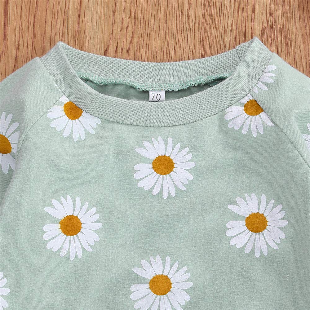 Fybitbo Infant Baby Girls Fall Winter Clothes Daisy Print Pullover Sweatshirt Tops Shirt+Pocket Pants Trousers 3Pcs Outfits (6-1