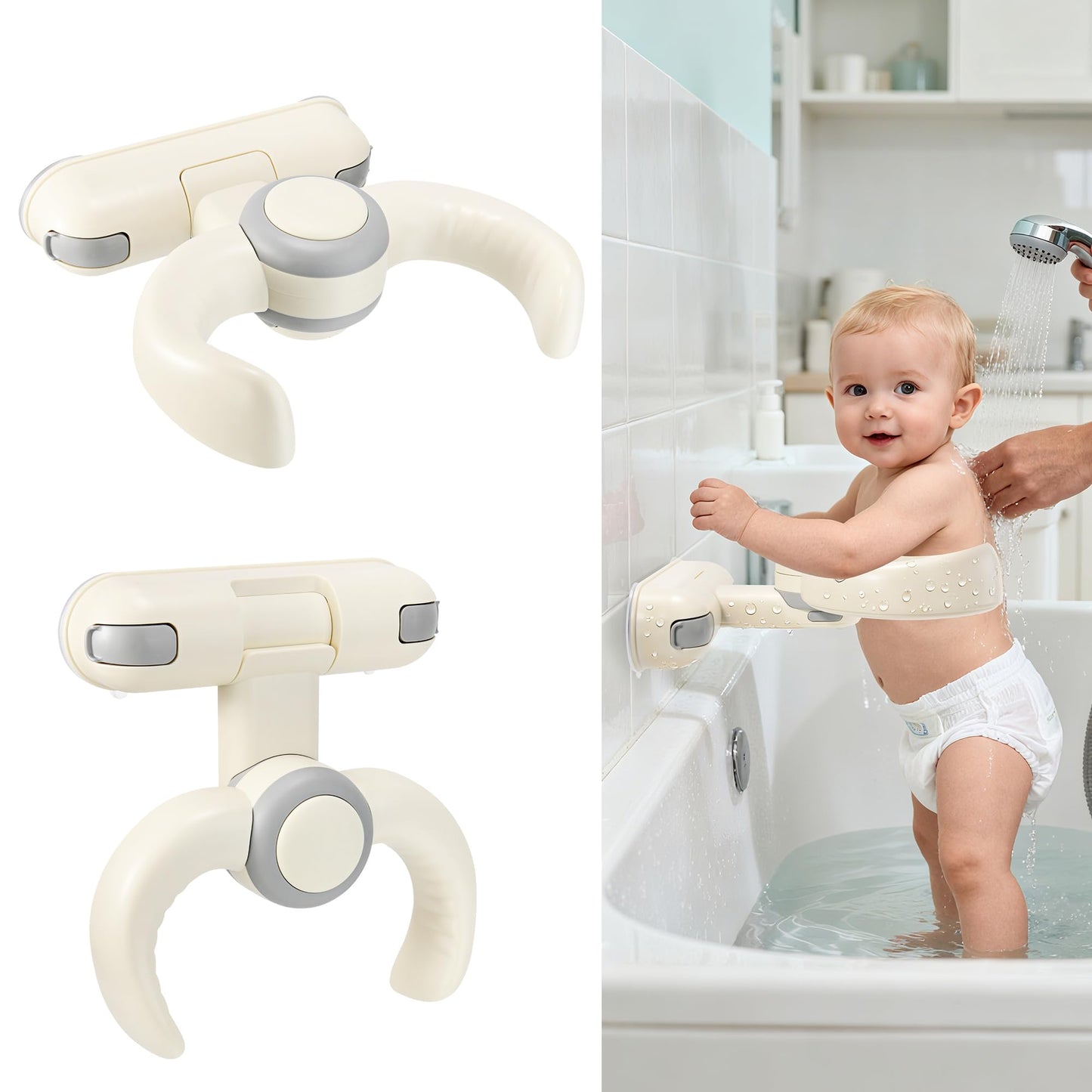 LIFVCNT Baby Shower Stand for Infant to Toddler 6-36 Months, Wall-Mounted Baby Bath Stand Support with Adjustable Height & Power