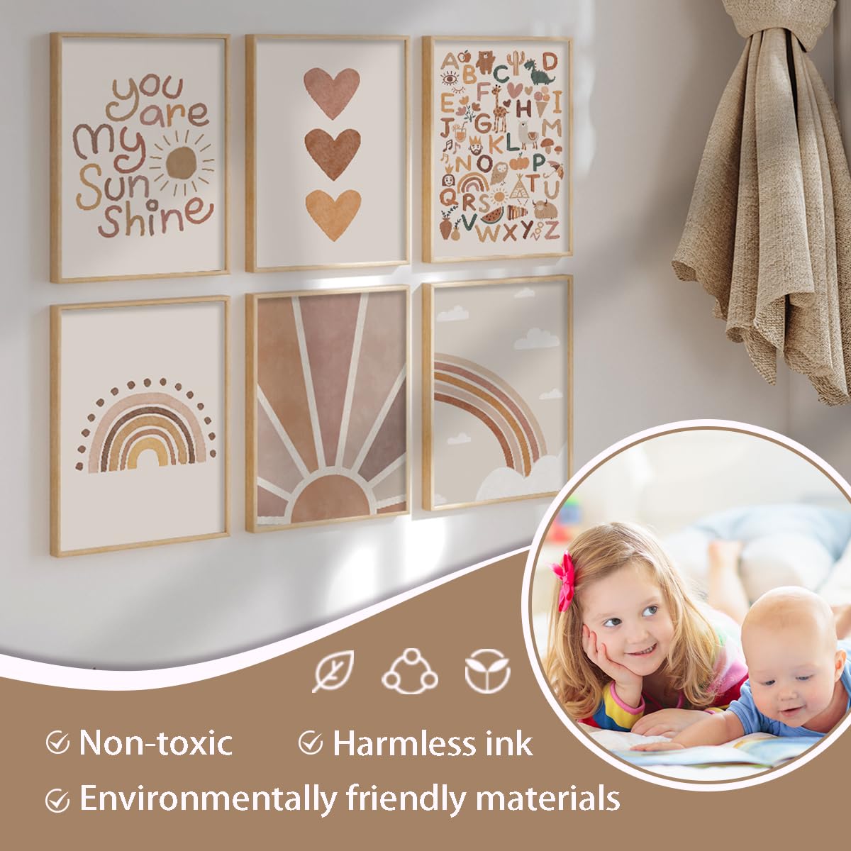 Canssape Baby Boho Nursery Wall Decor 12 'X16 ' Kids Room Poster Prints Alphabet Rainbow Wall Art Prints Safe Non-Toxic Green
