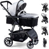 Baby Stroller, 2-in-1 Reversible ToddlerSeat with Lie-Flat Mode, Foldable Infant Stroller with Canopy, One Button Brake, Adjusta