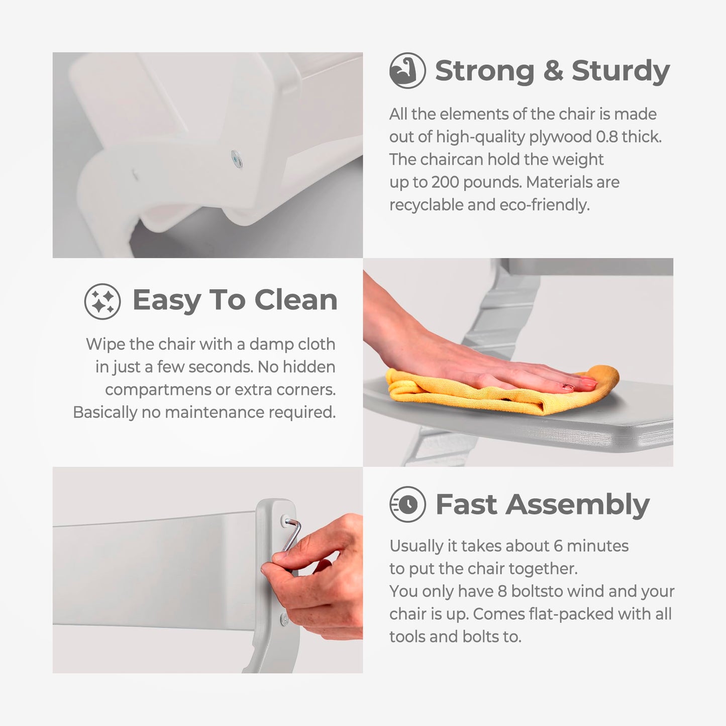 Fornel Dining High Chair For Babies And Toddlers - Wooden Highchair Adjustable Height - Montessori Kids Dine Seat From 3 Years T