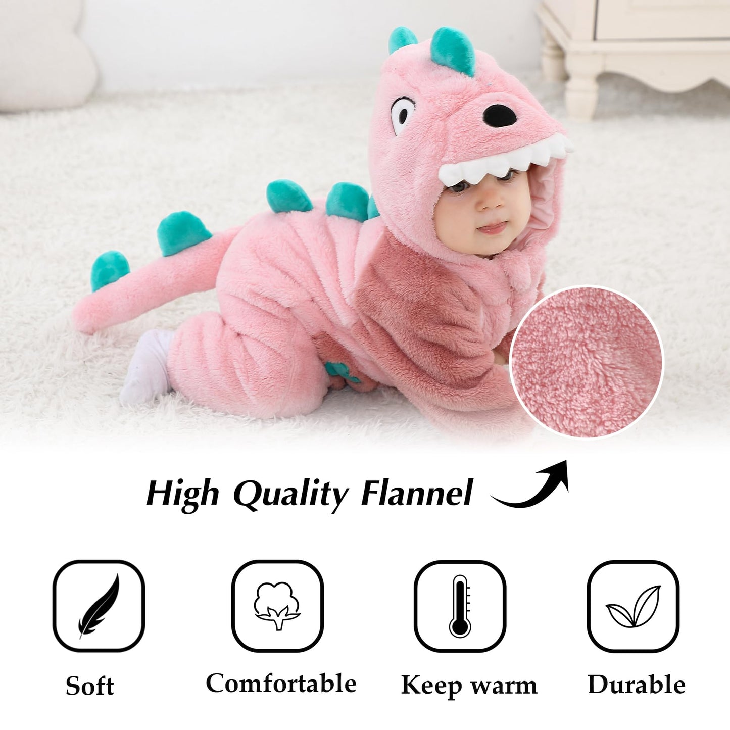 Tonwhar Kids' And Toddlers' Infant Tiger Dinosaur Animal Fancy Dress Costume Outfit Hooded Romper Jumpsuit(6-12 Months/Height:26