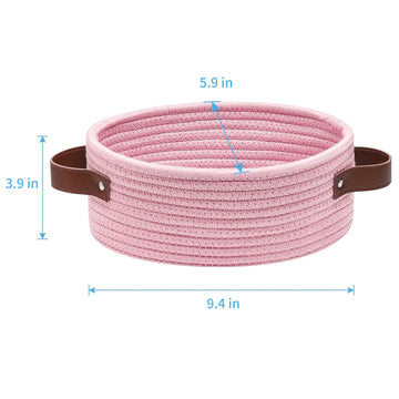 Abenkle Small Woven Basket, Mini Cotton Rope Storage Basket, Tiny Easter Basket, Shelf Basket, Oval Decorative Toy Dog Cat Baske