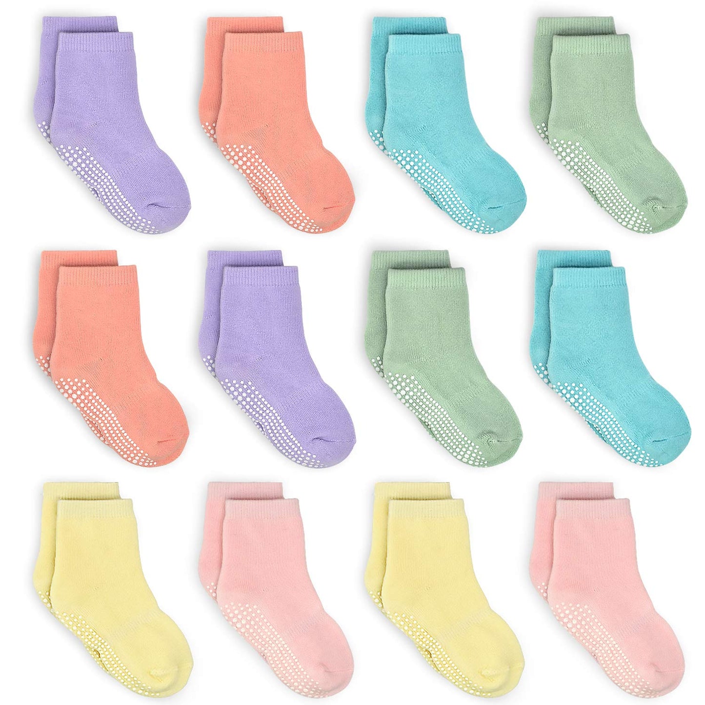 Tphon Kids Non Slip Toddler Girls Grip Socks 12 Pairs Anti Skid Sticky Socks For 5-7 Years Infants Baby Children