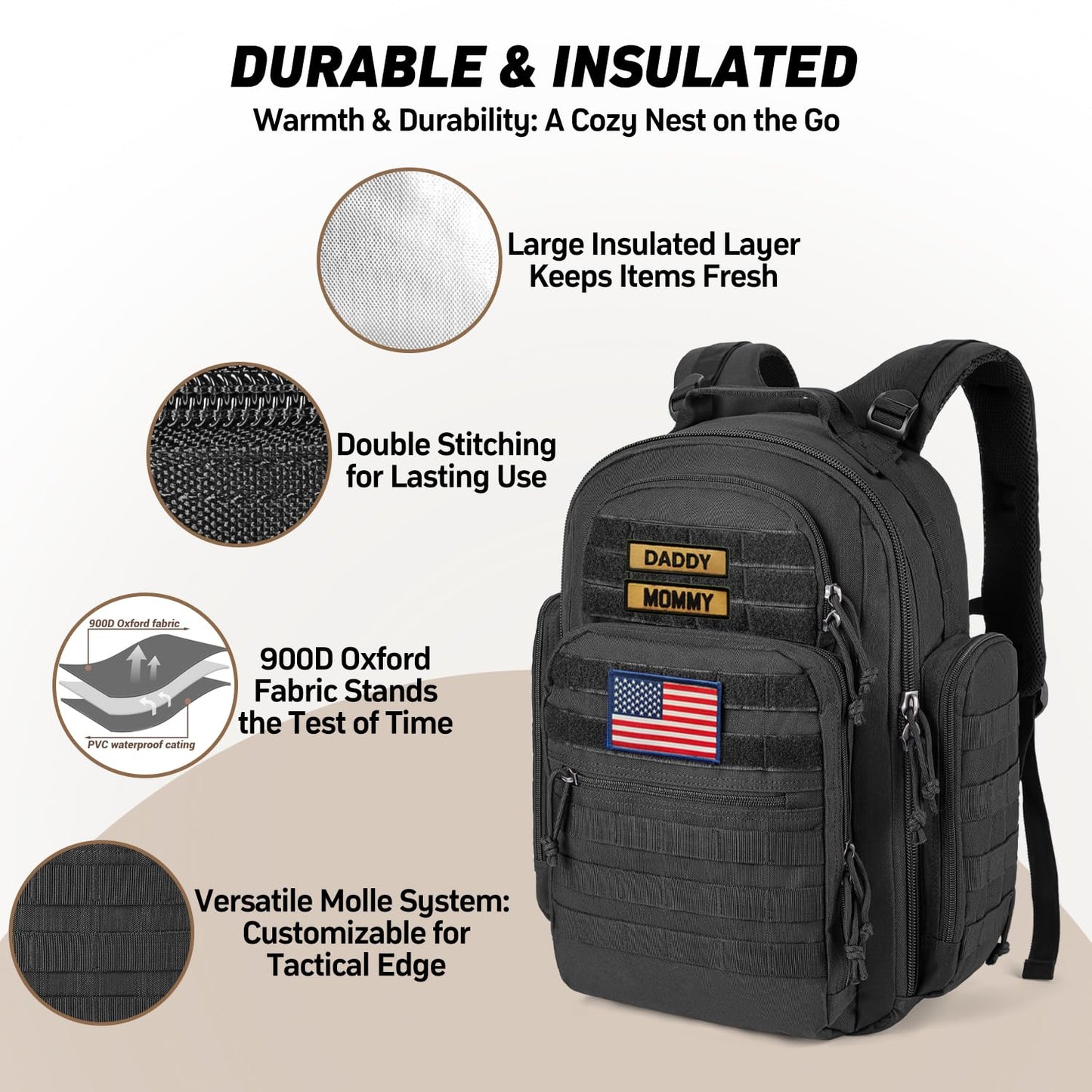 Sharkmouth Dad Diaper Bag Military - Large Baby Diaper Backpack With Changing Pad For Travel Camping Trips Park - Newborn Baby S