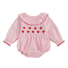 Mlpeerw My First Valentines Day Baby Girl Outfit Newborn Heart Smocked Bubble Romper Bodysuit Cute Valentines Day Clothes (Valen