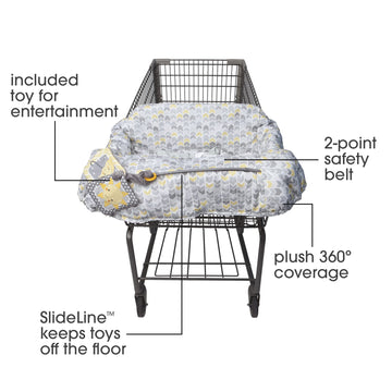 Boppy Shopping Cart And High Chair Cover, Sunshine Yellow And Gray Chevron With Changeable Slideline Sun Book Toy, Plush Comfort