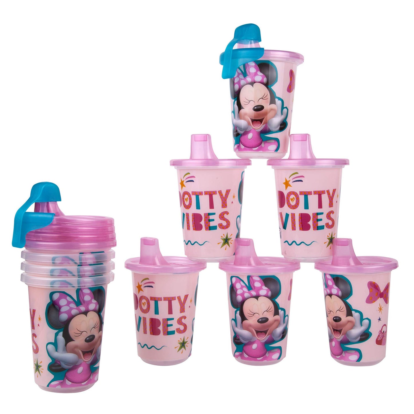 The First Years Take & Toss Disney Minnie Mouse Sippy Cups - Reusable Toddlers Cups With Lids - Kids Party Pack With 2 Travel Ca