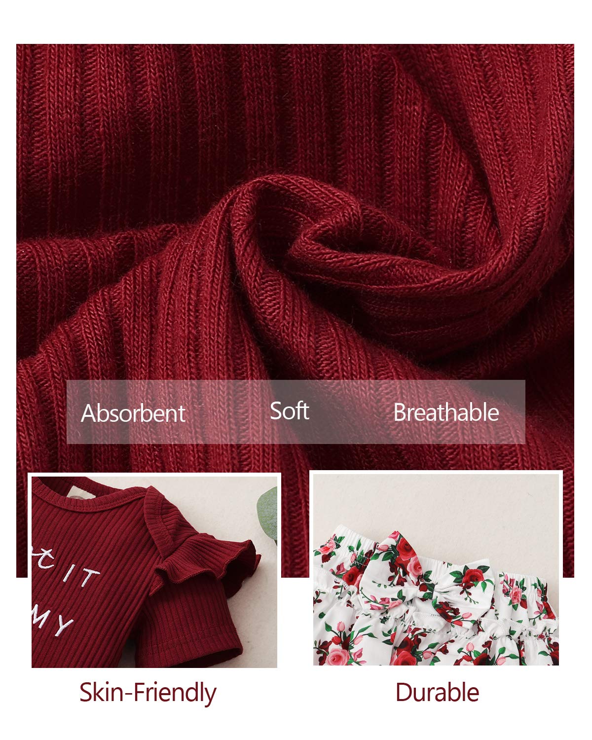 Mioglrie Newborn Baby Girl Clothes Romper Shorts Set Ruffle Infant Knitted Girls ' Clothing Daddys Little Maroon 0-3 Months