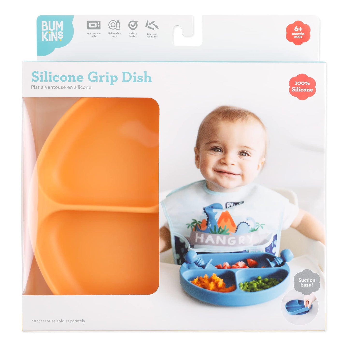 Bumkins Toddler and Baby Suction Plate, Silicone Divided Grip Dish, Babies and Kids, Baby Led Weaning, Children Feeding Supplies