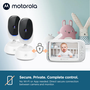 Motorola Baby Monitor Vm75 - Indoor Video With 2 Cameras, 480X272P, 1000Ft Range 2.4 Ghz Wireless 5' Screen, 2-Way Audio, Remot